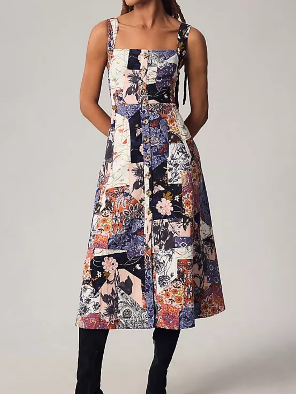 NWT Anthropologie Square-Neck Corduroy Patchwork Dress